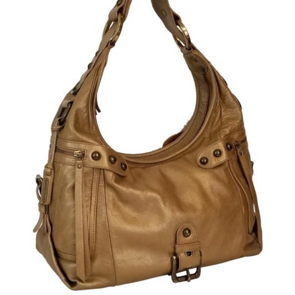 Isabella Fiore Leather Gold Hobo Shoulder Bag - Picture 2 of 16